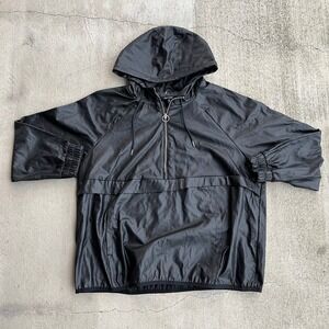 New Look Faux Leather Men's Black Perforated Hooded Anorak Jacket Size 1X